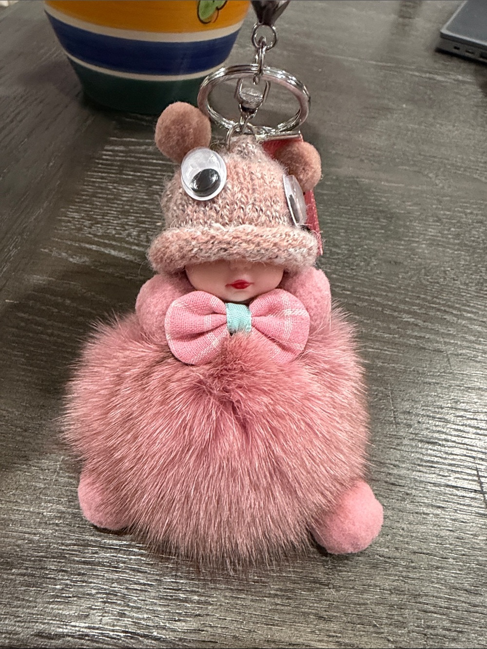 Pink Plush Pom-Pom Doll Keychain with LOVE Tag
